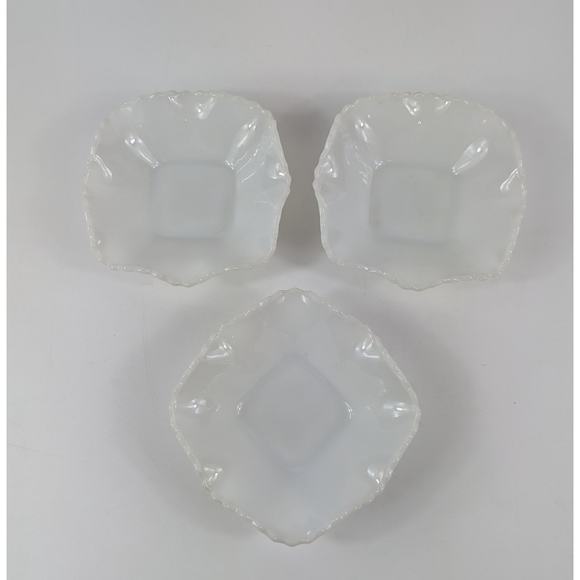 Hazel Atlas Candy Bowls Vtg Milk Glass Diamond Quilt Cut Home Decor MCM Ruffle - Picture 3 of 13